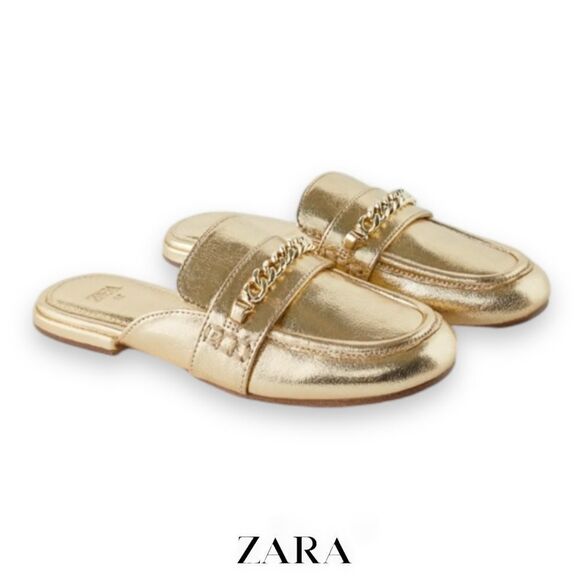 ZARA Kids | Gold | METALLIC VAMP MULES - Picture 1 of 8